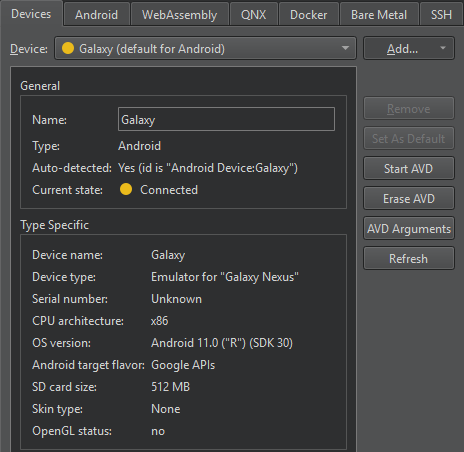 Android device in Devices preferences