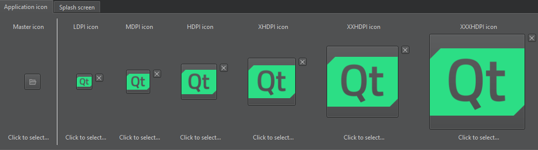 Application icons in Android Manifest Editor