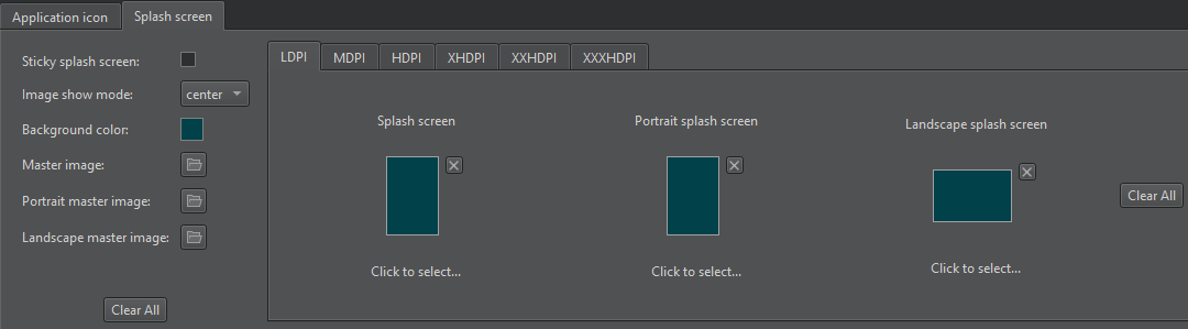 Splash screens in Android Manifest Editor