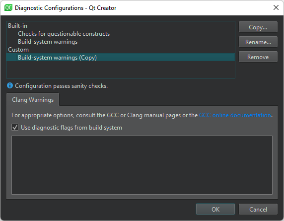 Diagnostic Configurations dialog