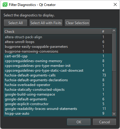 Filter Diagnostics dialog
