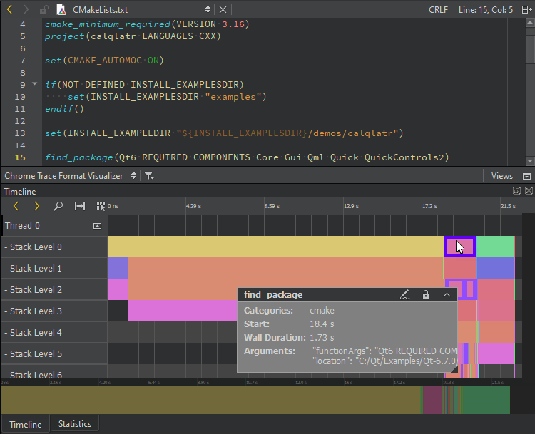 CMake profiling information in Chrome Trace Format Visualizer