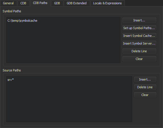 CDB Paths tab in Debugger preferences