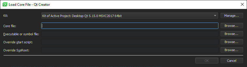 Load Core File dialog