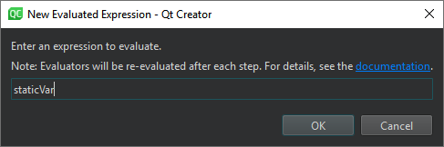 New Evaluated Expression dialog