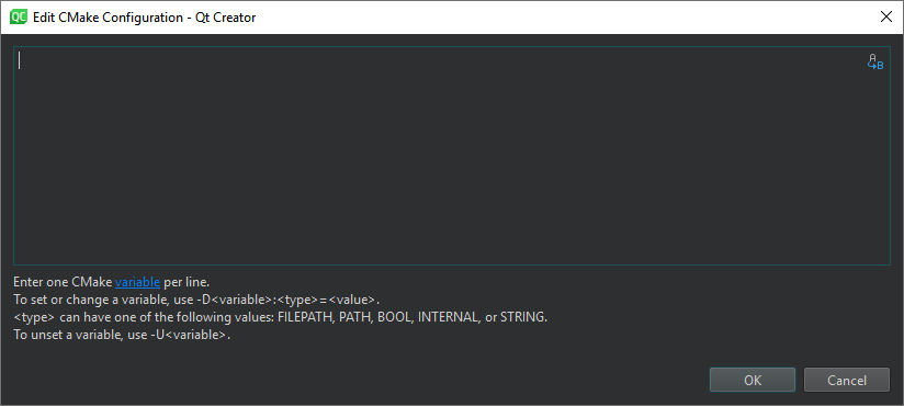 Edit CMake Configuration dialog