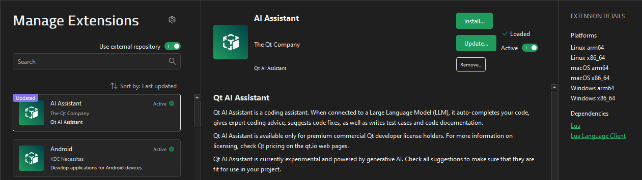 AI Assistant in Extensions mode