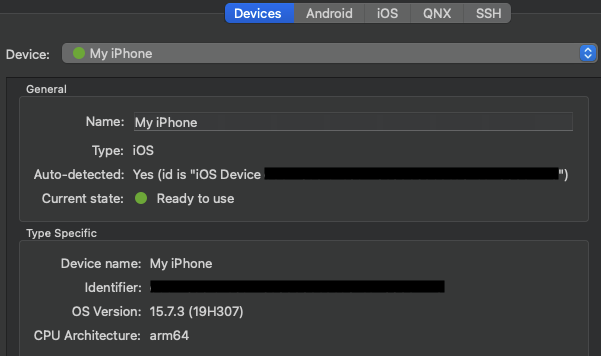 Devices tab in Devices preferences