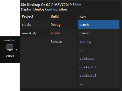 Run targets in the kit selector