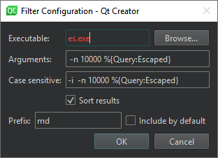Filter Configuration dialog
