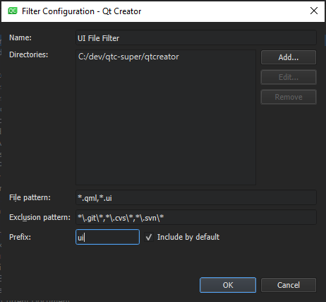 Filter Configuration dialog