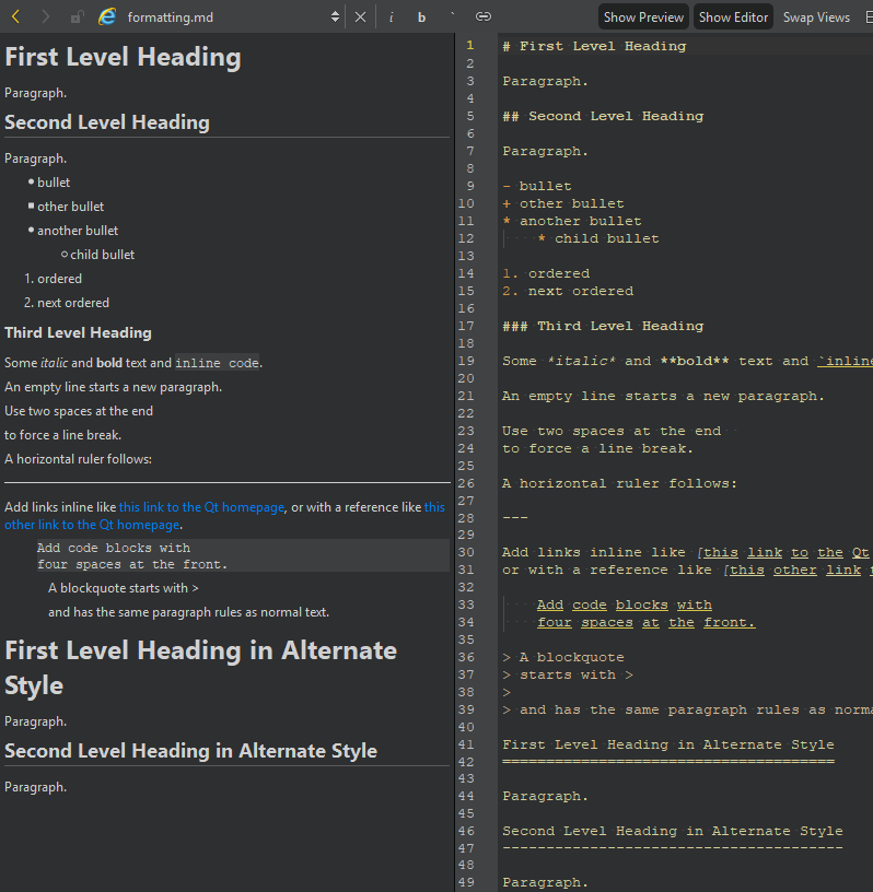 Markdown file in Preview and Editor views