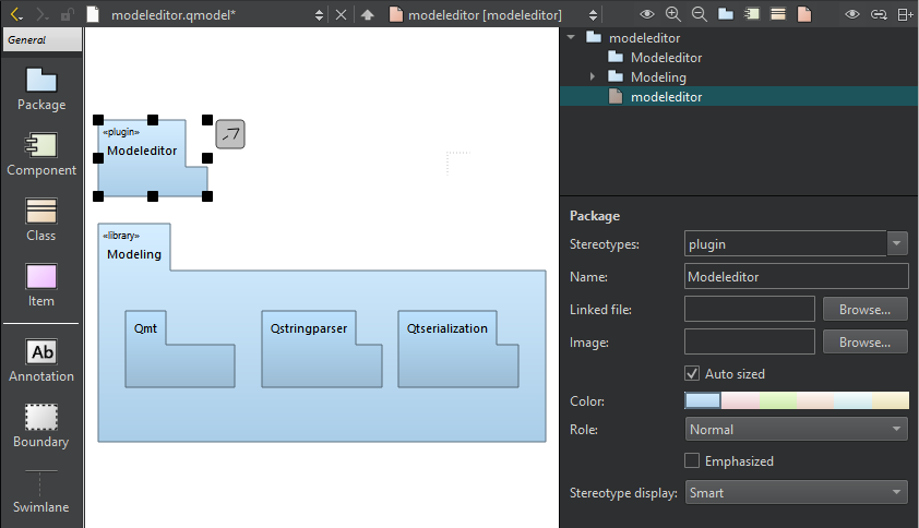 Package diagram in the model editor