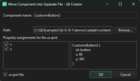 The Move Component into Separate File dialog.