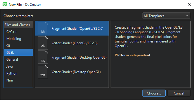 New OpenGL file wizard