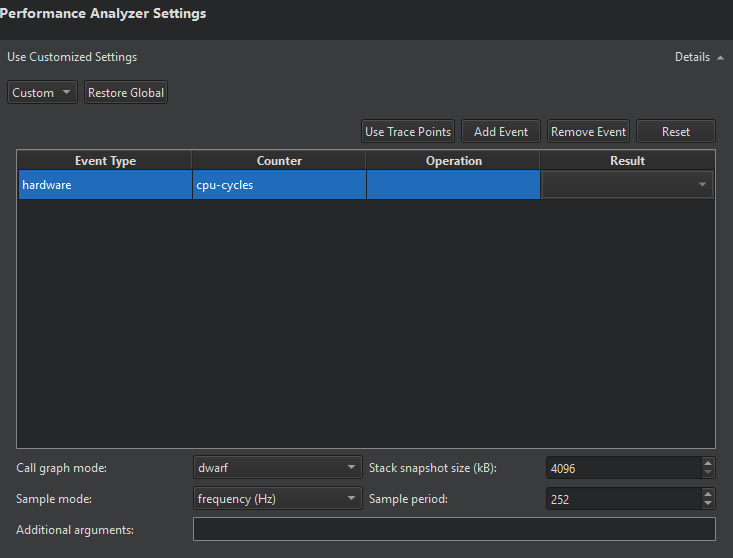 Performance Analyzer Settings