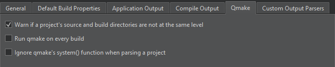 Qmake tab in Build & Run preferences