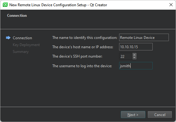 Connection Data wizard