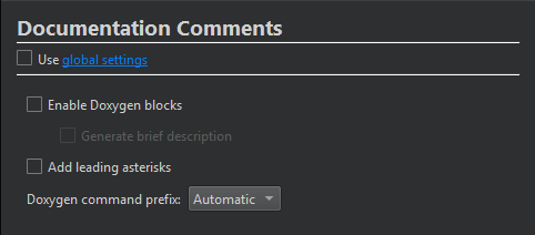 Documentation Comments in Project Settings