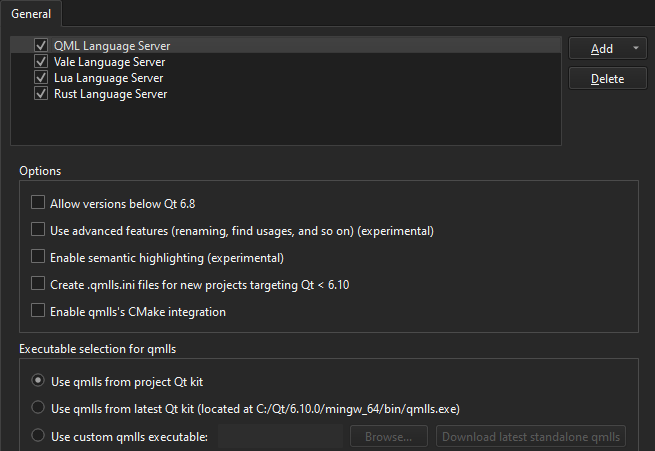General tab in Language Client preferences