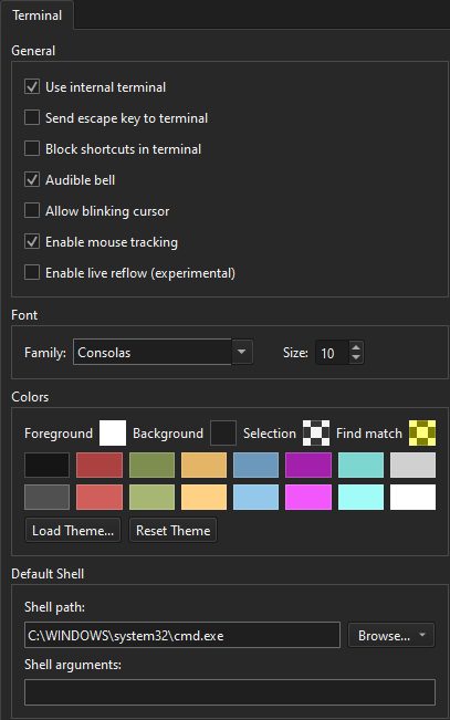 Terminal preferences