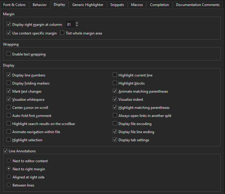 Display tab in Text Editor preferences