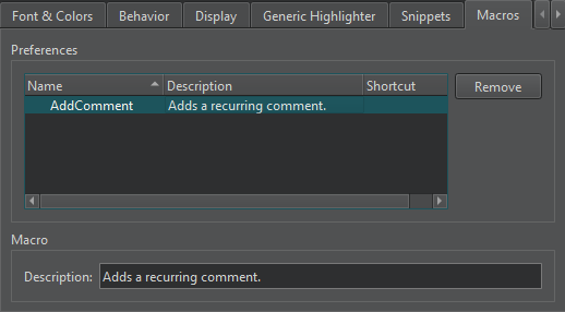 Macros tab in Text Editor preferences