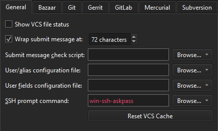 General tab in Version Control preferences