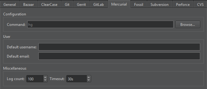 Mercurial tab in Version Control preferences