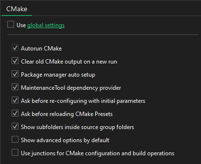 CMake settings for a project