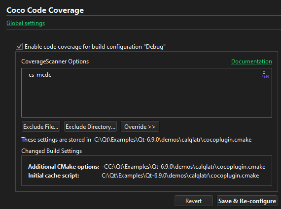 Coco Code Coverage settings