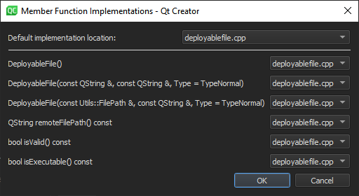 Implement Member Functions dialog
