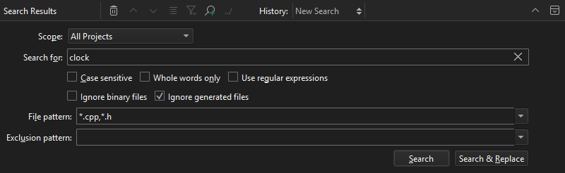 All Projects option in the Search Results view
