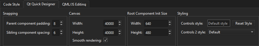 Qt Quick Designer preferences.