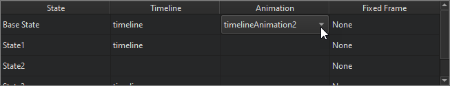 Selecting an Animation in the Timeline Settings dialog window to bind it to a state.
