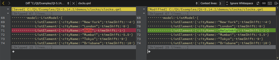 Diff editor output in the Edit mode