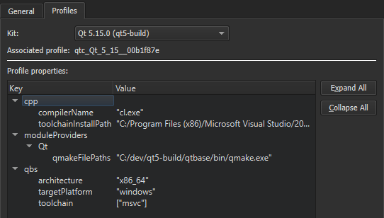 Profiles tab in Qbs preferences