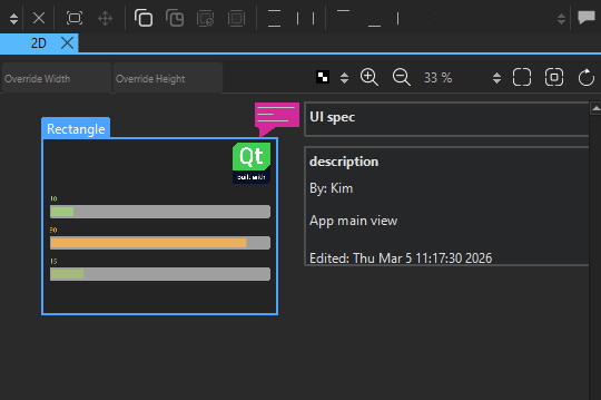 Annotations in the 2D view.