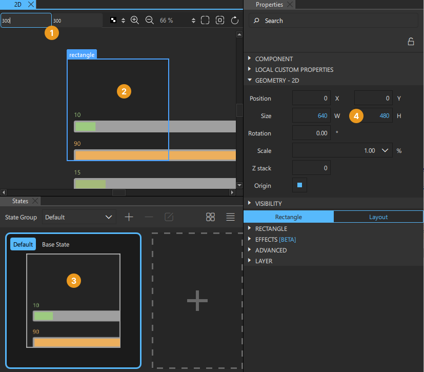 Overriding component width and height.