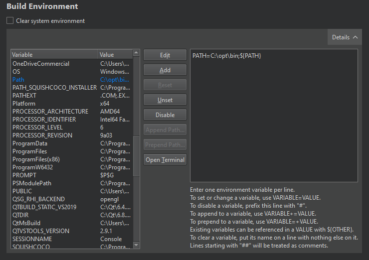 Build Environment section in Build Settings