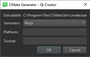 CMake Generator dialog