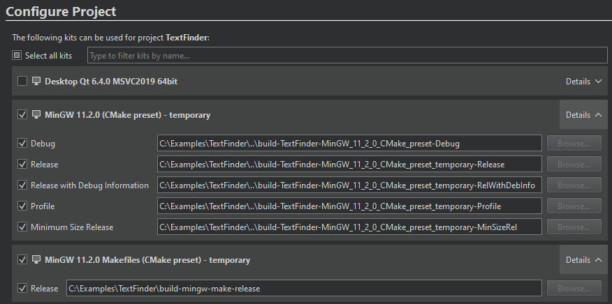 Opening a project that has CMake presets