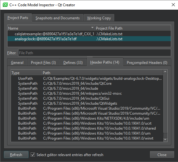 Code Model Inspector dialog