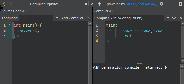 Python code in the compiler explorer