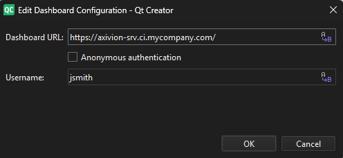 Edit Dashboard Configuration dialog