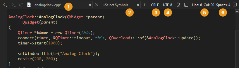 Editor toolbar for a C++ source file