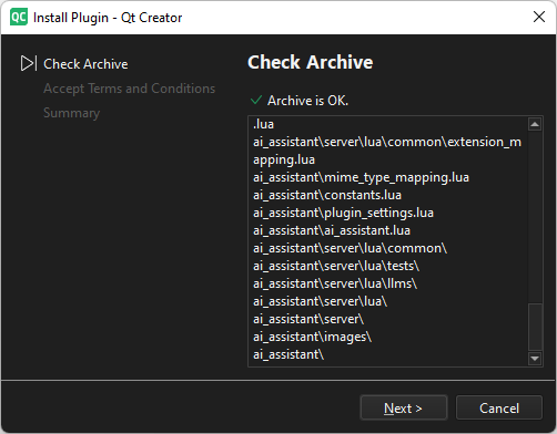 Check Archive page of the Install Plugin wizard