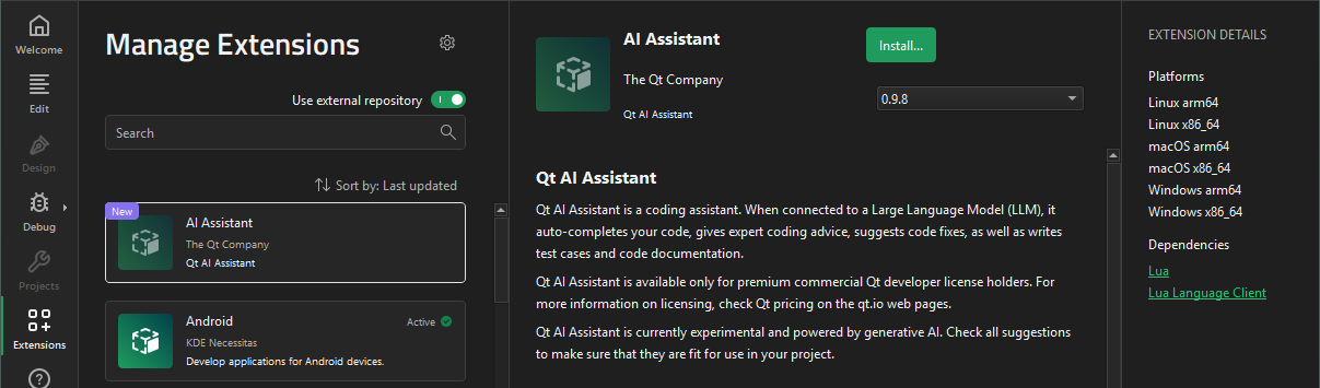 AI Assistant in Extensions mode