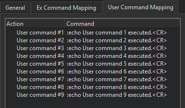 User Command Mapping tab FakeVim preferences