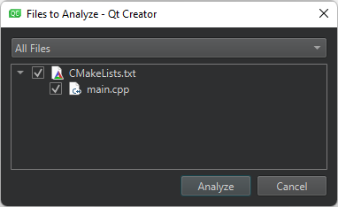 Files to Analyze dialog